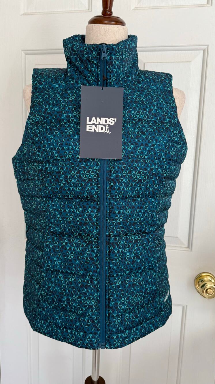 Lands' End Womens Multi Colored 600 Down Filled Quilted Vest - size small